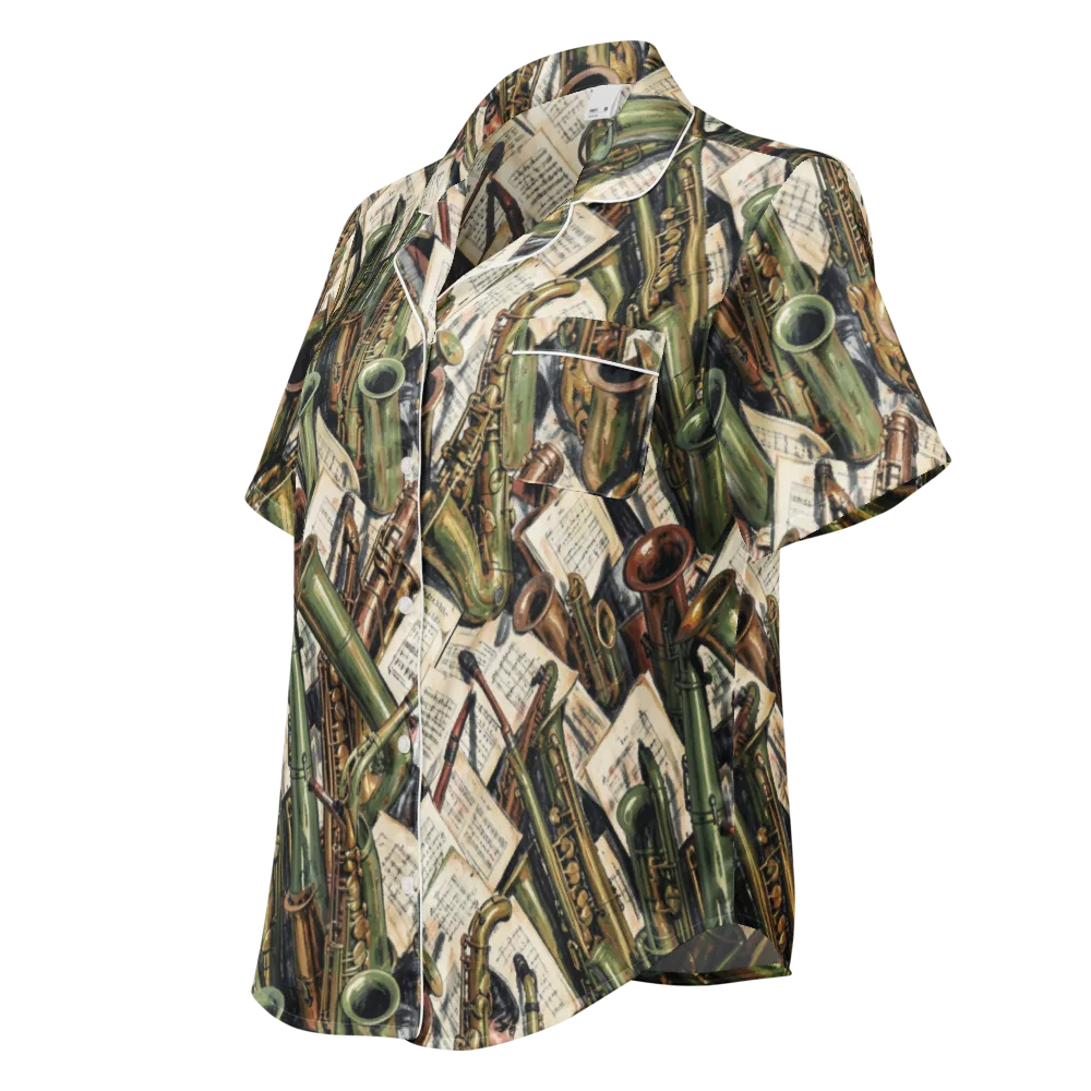 Brass Refrain on Women's Short Sleeve Pajama Top — Left Front