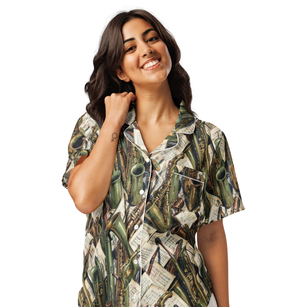Brass Refrain on Women's Short Sleeve Pajama Top — Front