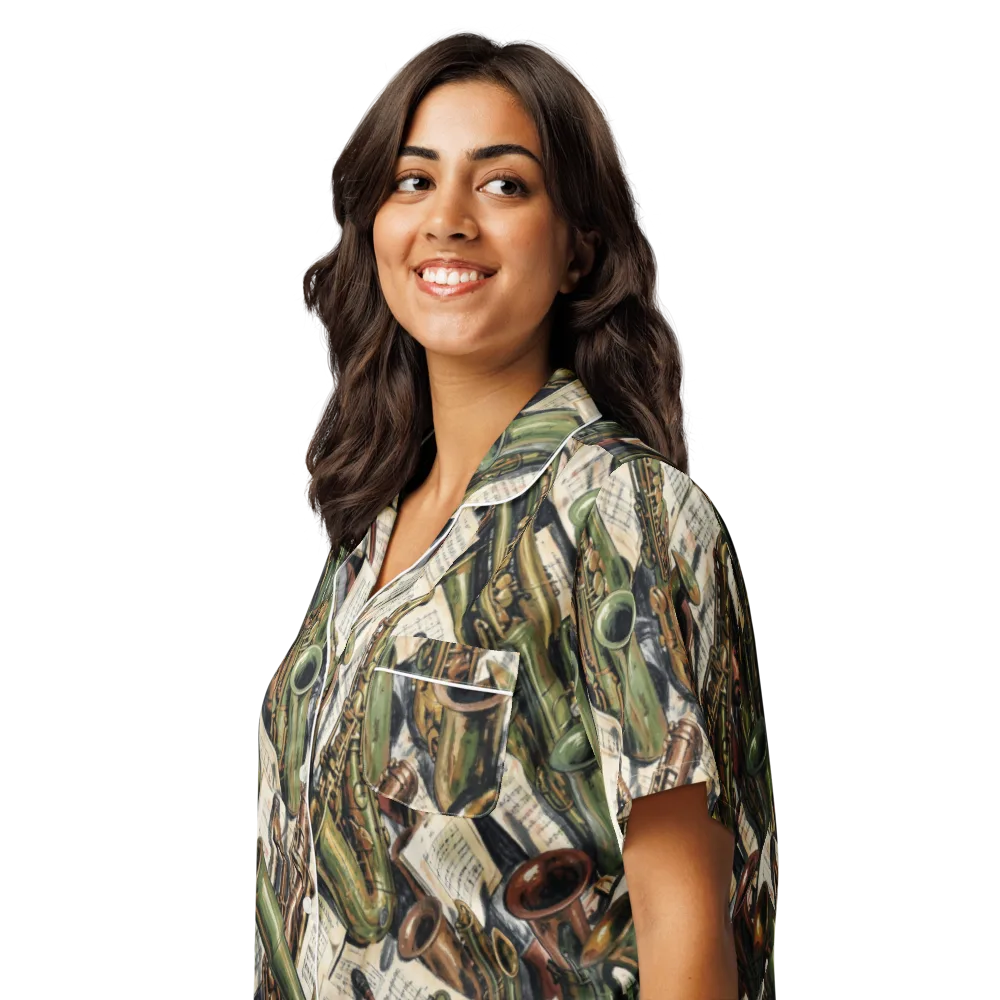 Brass Refrain on Women's Short Sleeve Pajama Top — Left Front