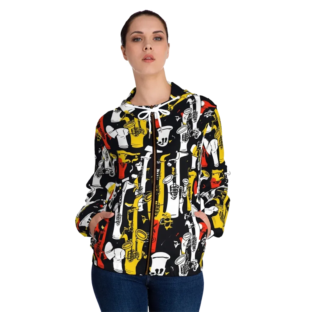 Brassline Riot on Women's Full-Zip Hoodie — Front On Person