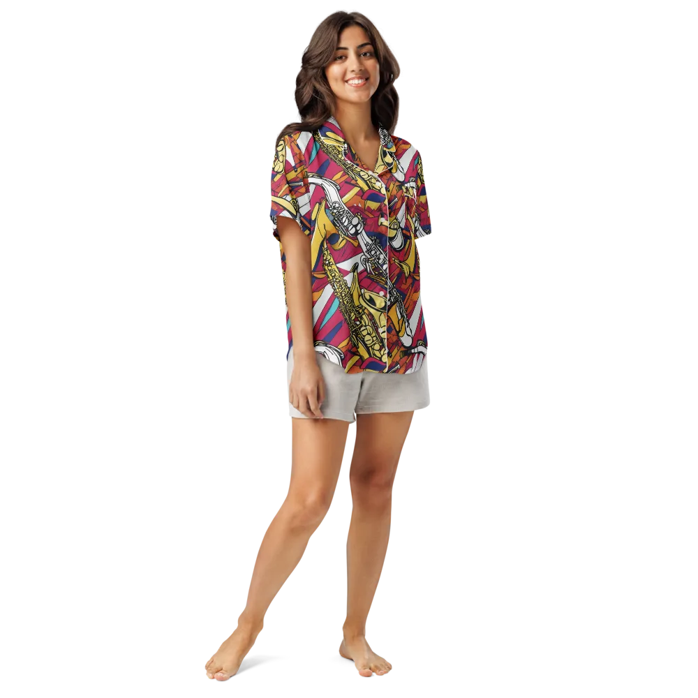Midnight Swing on Women's Short Sleeve Pajama Top — Front