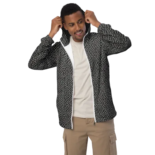 Obsidian Rain on a Men's Windbreaker