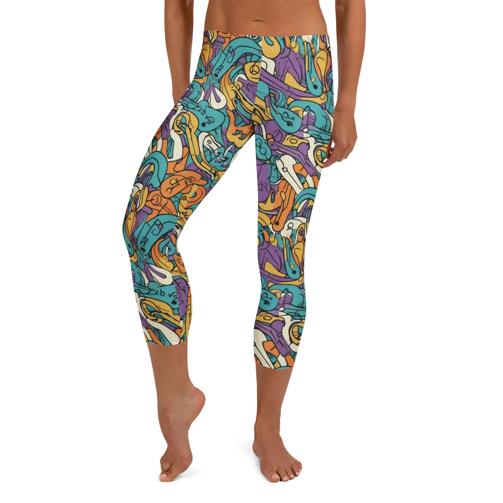 Riotous Rhythm on Capri Leggings — Front