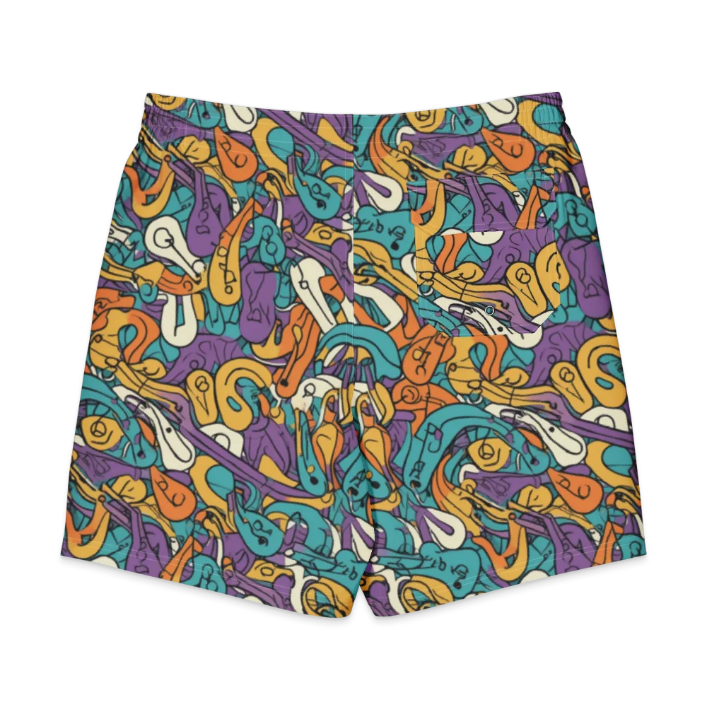 Riotous Rhythm on Men's Board Shorts — Back