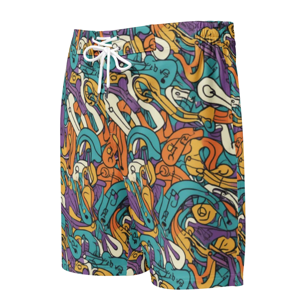 Riotous Rhythm on Men's Board Shorts — Front