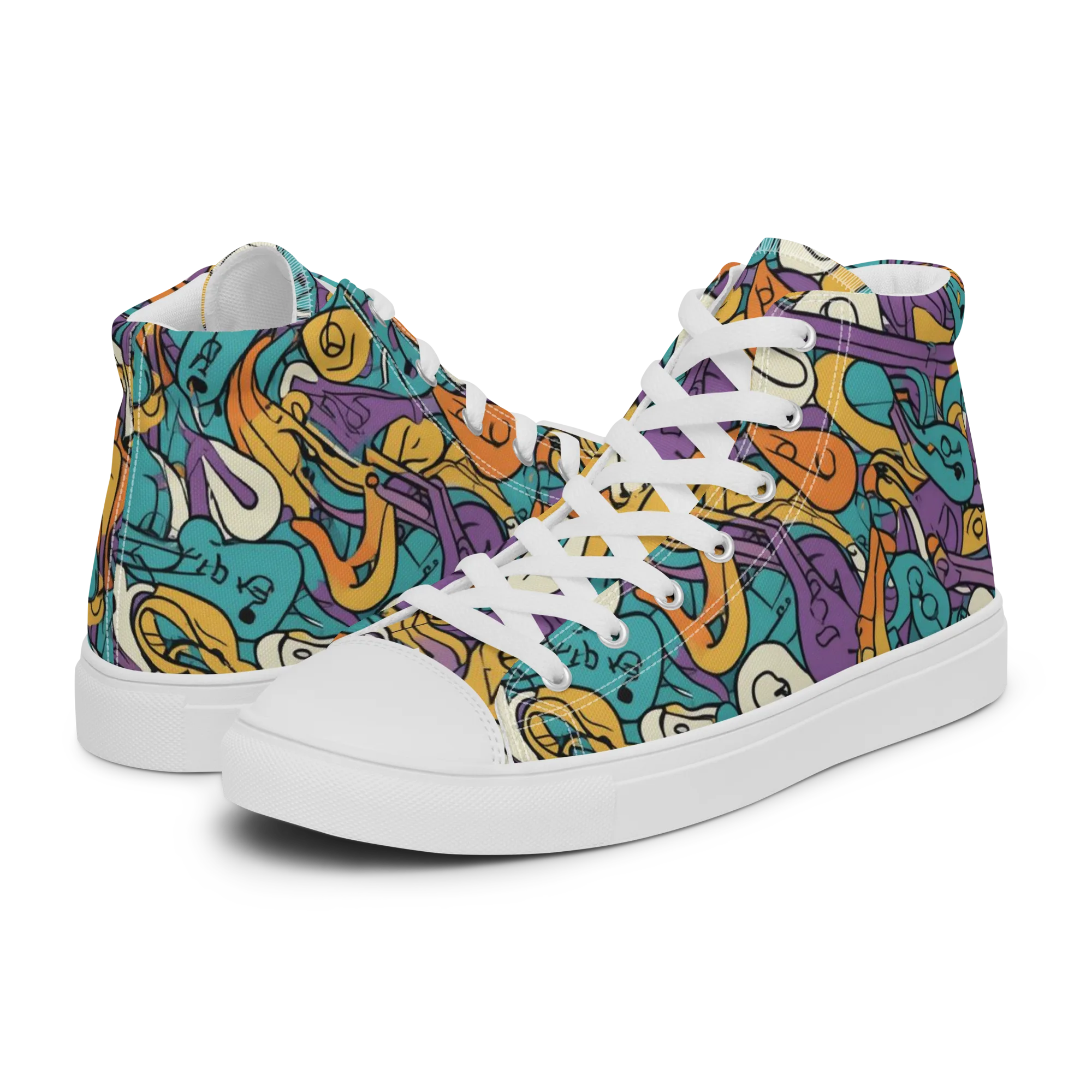 Riotous Rhythm on Men's High Top Canvas Shoes — Left