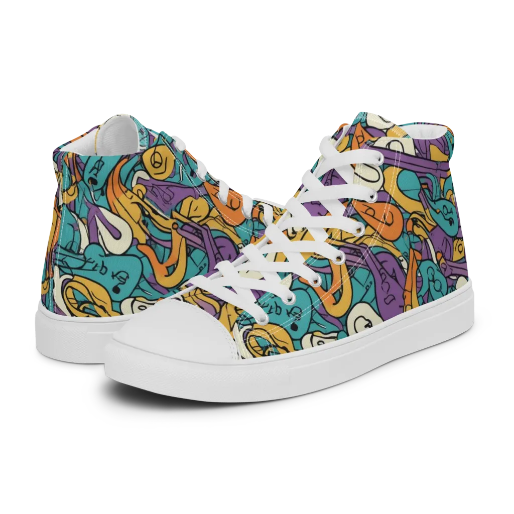 Riotous Rhythm on Men's High Top Canvas Shoes — Left