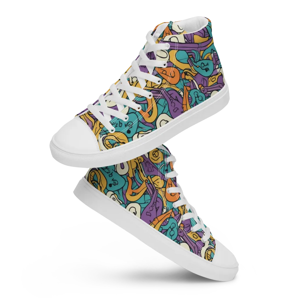 Riotous Rhythm on Men's High Top Canvas Shoes — Front