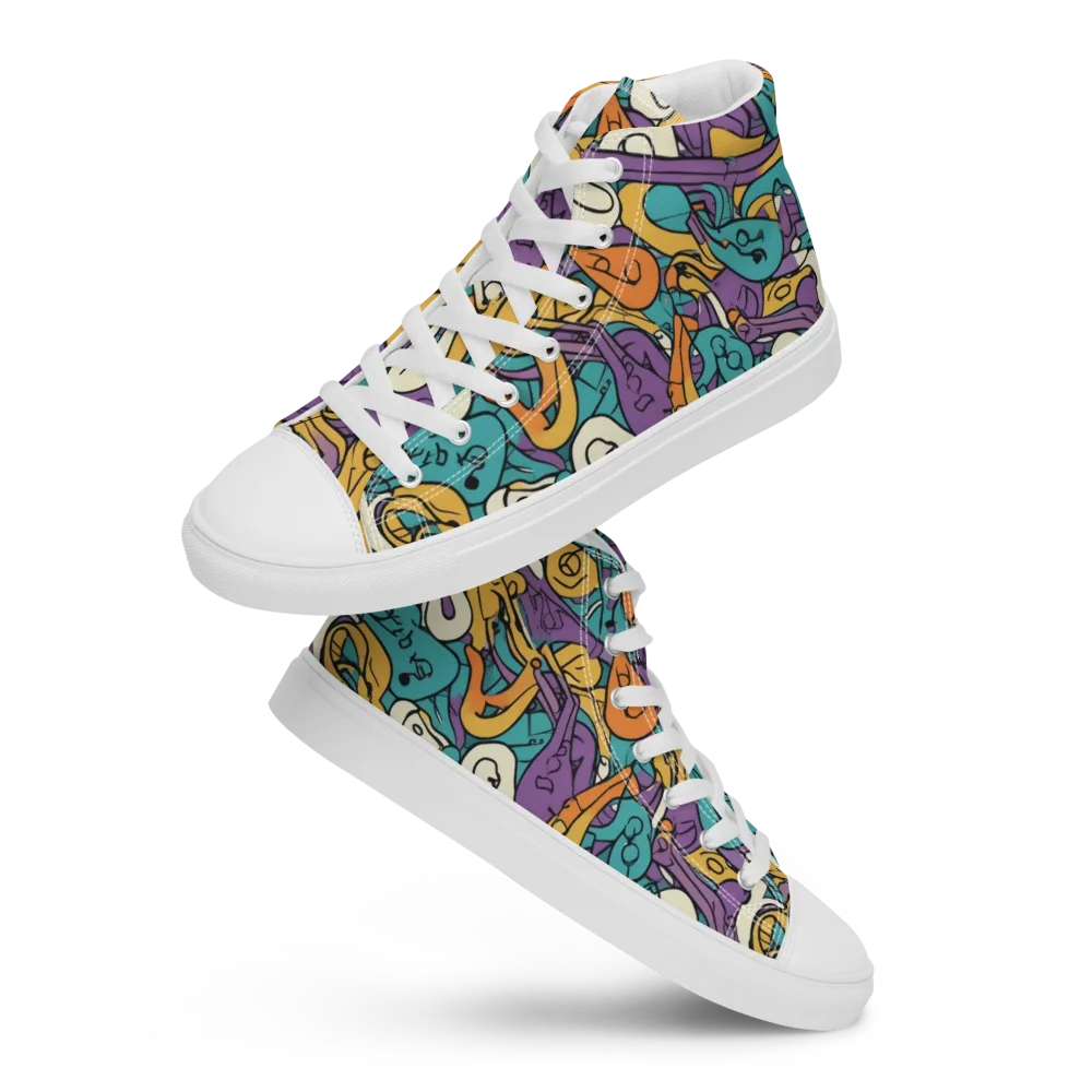 Riotous Rhythm on Women's High Top Canvas Shoes — Front