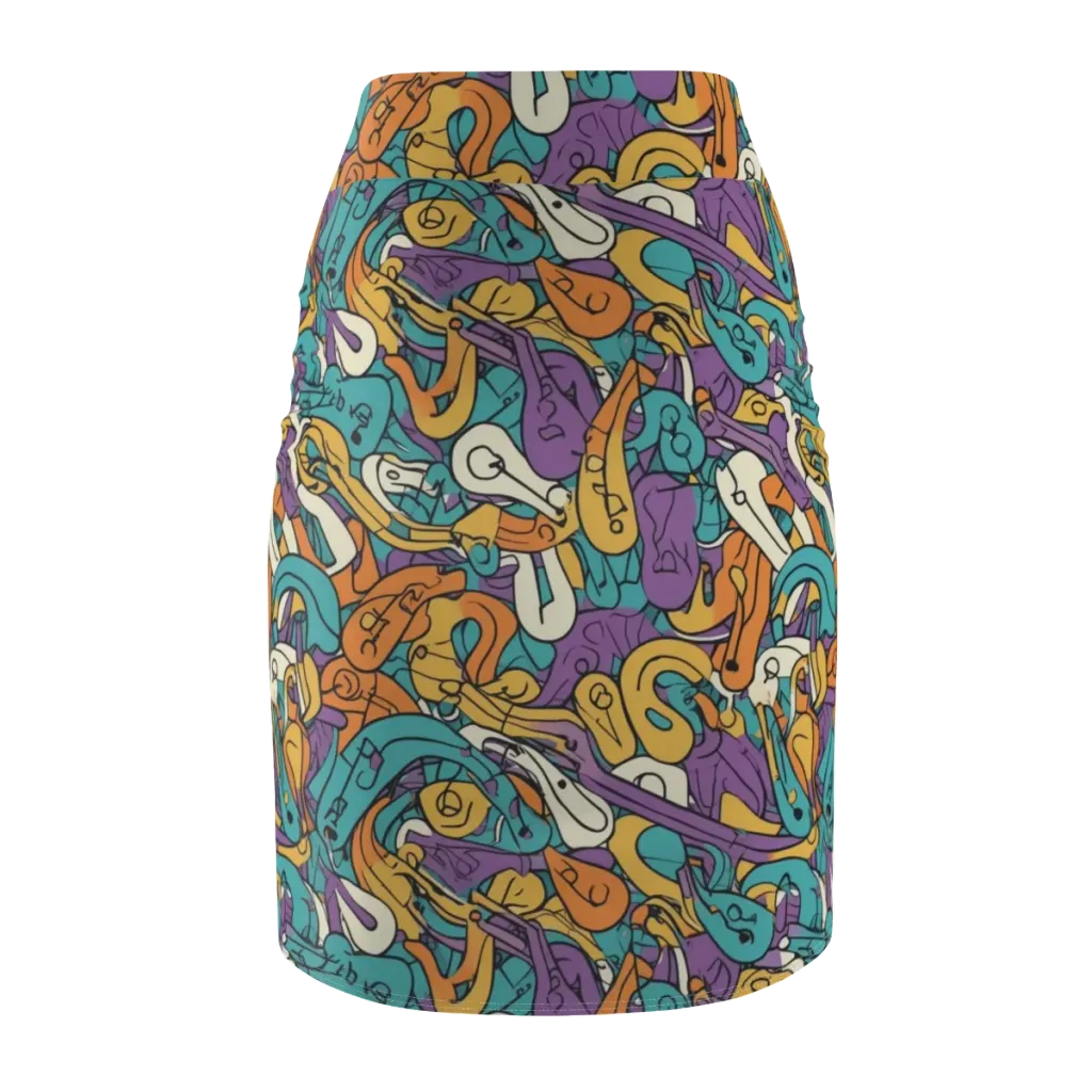 Riotous Rhythm on Pencil Skirt — Back