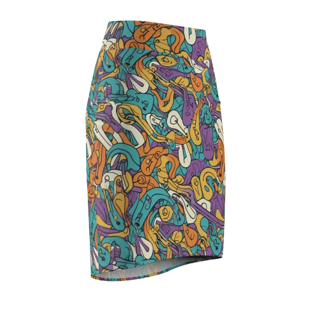 Riotous Rhythm on Pencil Skirt — Front Side
