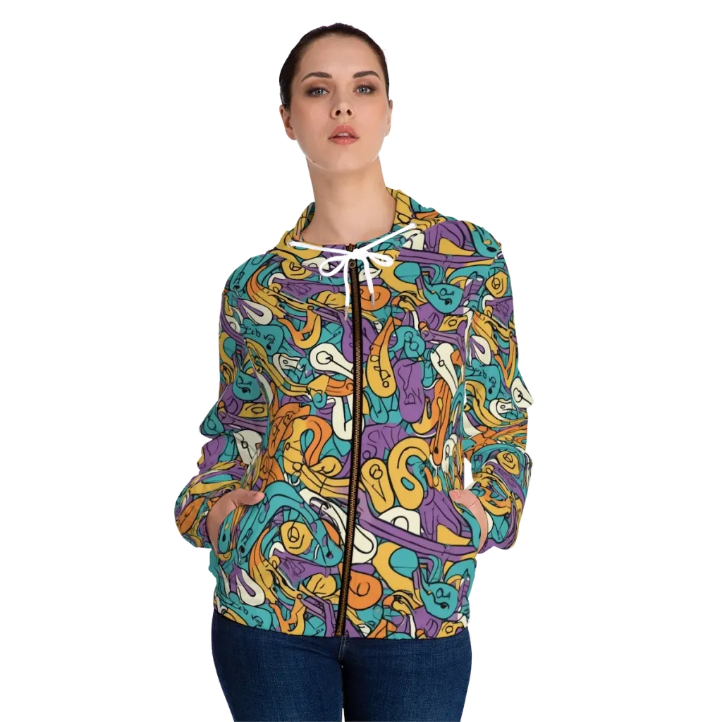 Riotous Rhythm on Women's Full-Zip Hoodie — Front On Person