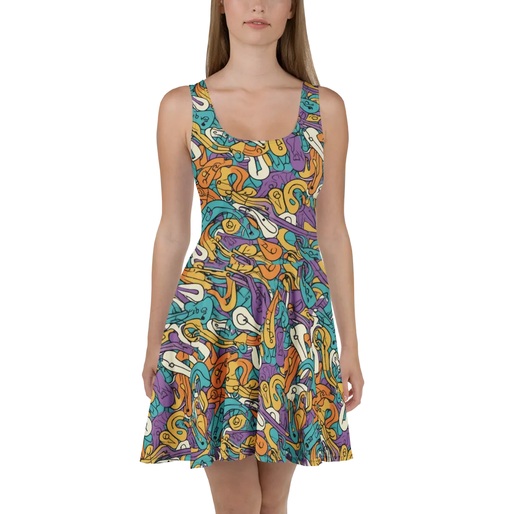 Riotous Rhythm on Skater Dress — Front