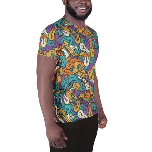 Riotous Rhythm on a Men's Athletic T-Shirt