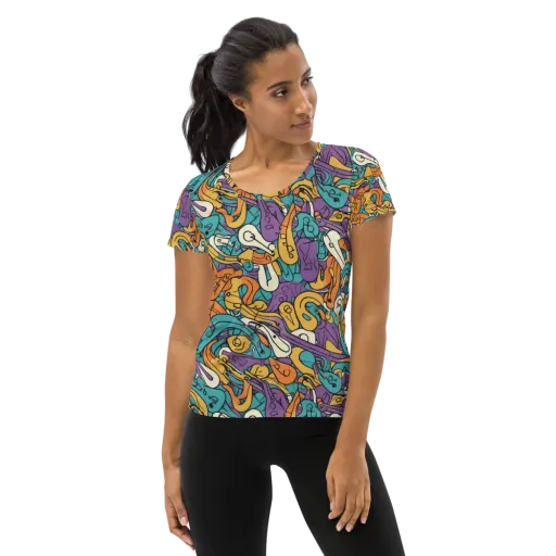 Riotous Rhythm on a Women's Athletic T-Shirt