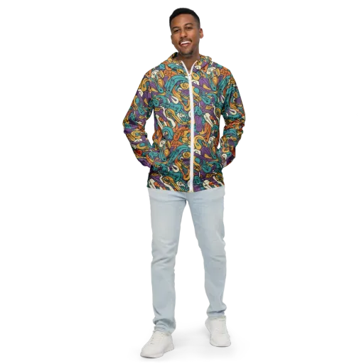 Riotous Rhythm on a Men's Windbreaker