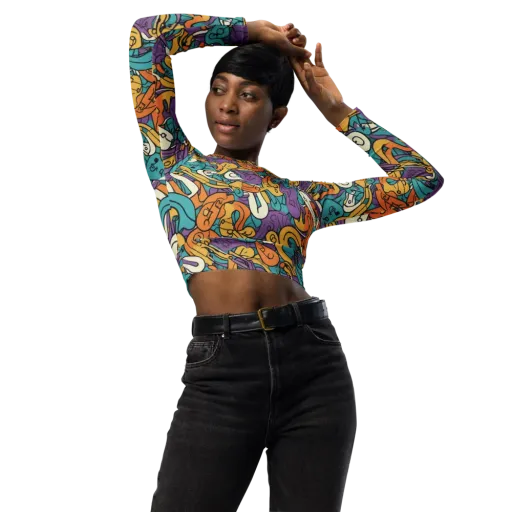 Riotous Rhythm on a Long Sleeve Crop Top