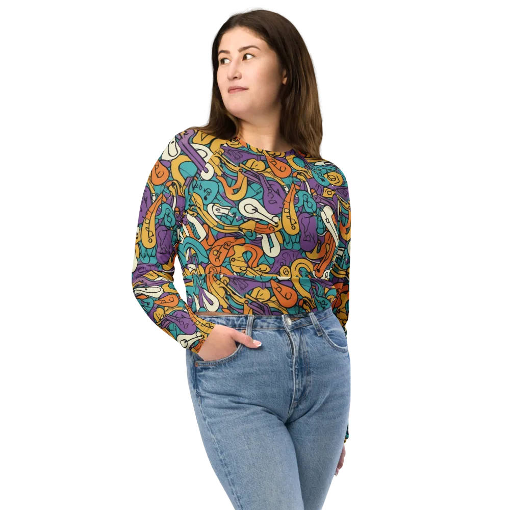 Riotous Rhythm on Long Sleeve Crop Top — Front