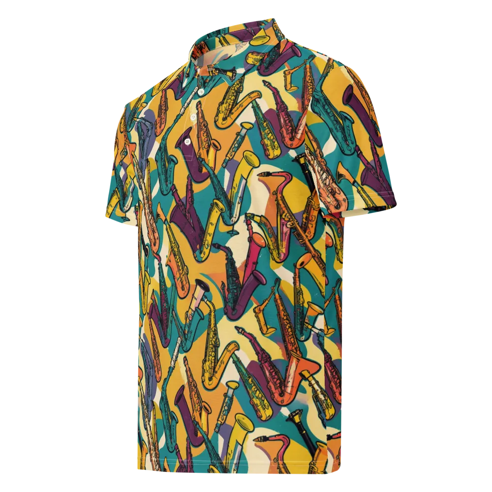 Saxophone Parade on Men's Slim Fit Polo Shirt — Left Front