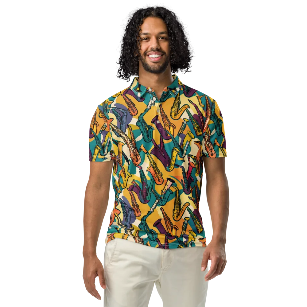 Saxophone Parade on Men's Slim Fit Polo Shirt — Front