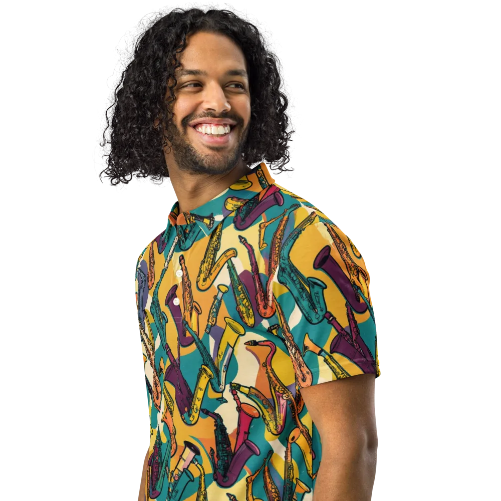 Saxophone Parade on Men's Slim Fit Polo Shirt — Left Front