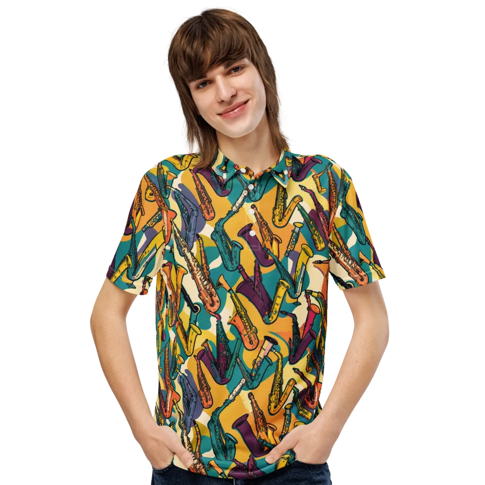 Saxophone Parade on Men's Slim Fit Polo Shirt — Front