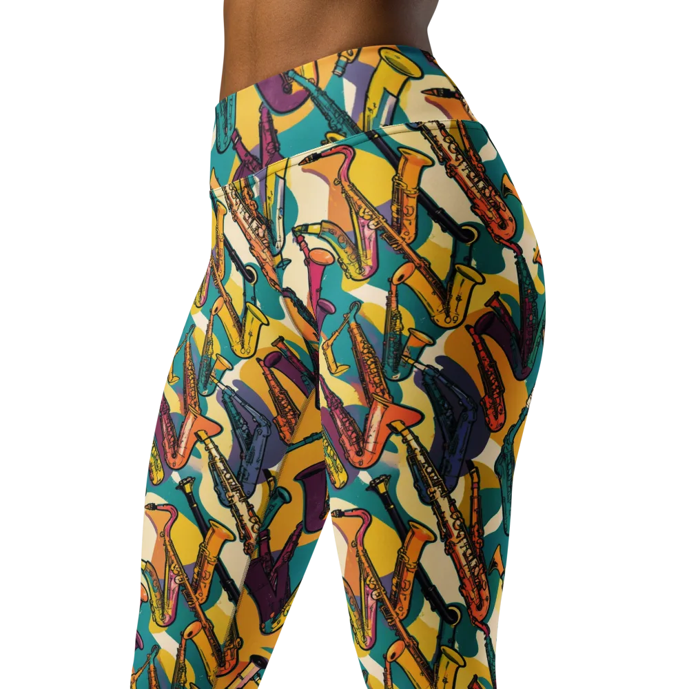Saxophone Parade on Yoga Leggings — Left Front
