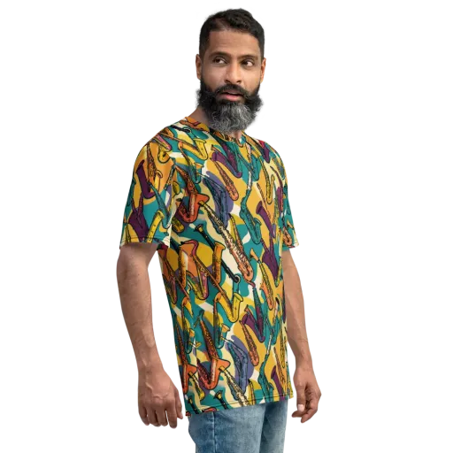 Saxophone Parade on a Men's Crew Neck T-Shirt