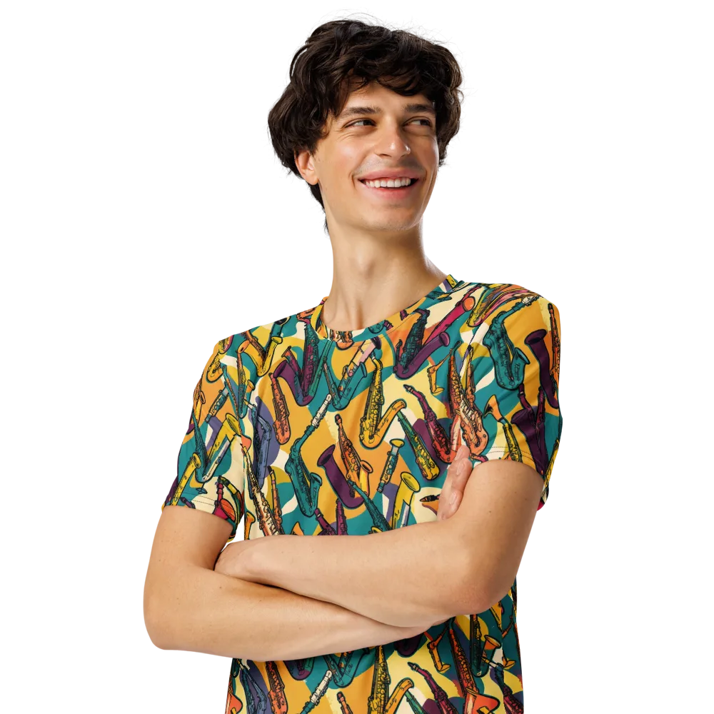 Saxophone Parade on Men's Crew Neck T-Shirt — Left Front