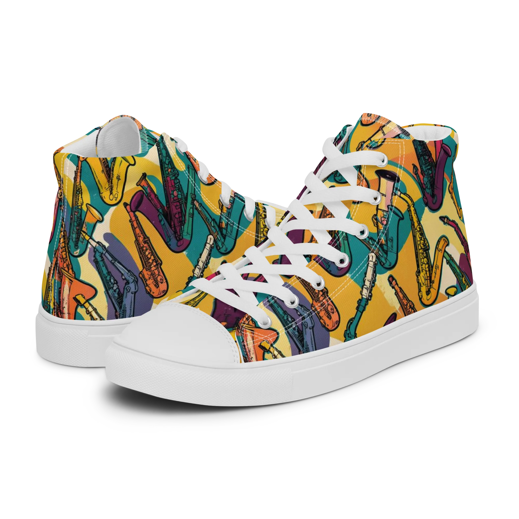 Saxophone Parade on Men's High Top Canvas Shoes — Left
