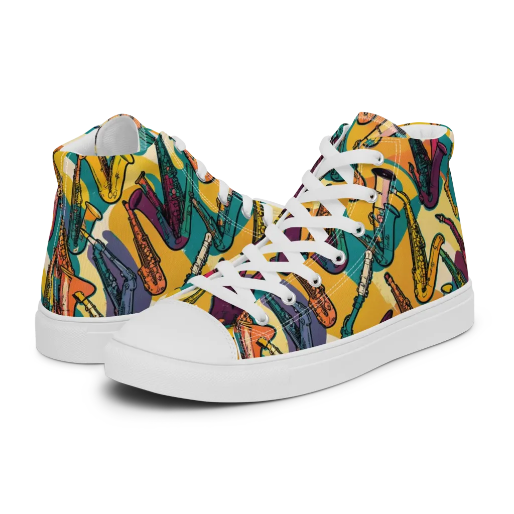 Saxophone Parade on Men's High Top Canvas Shoes — Left
