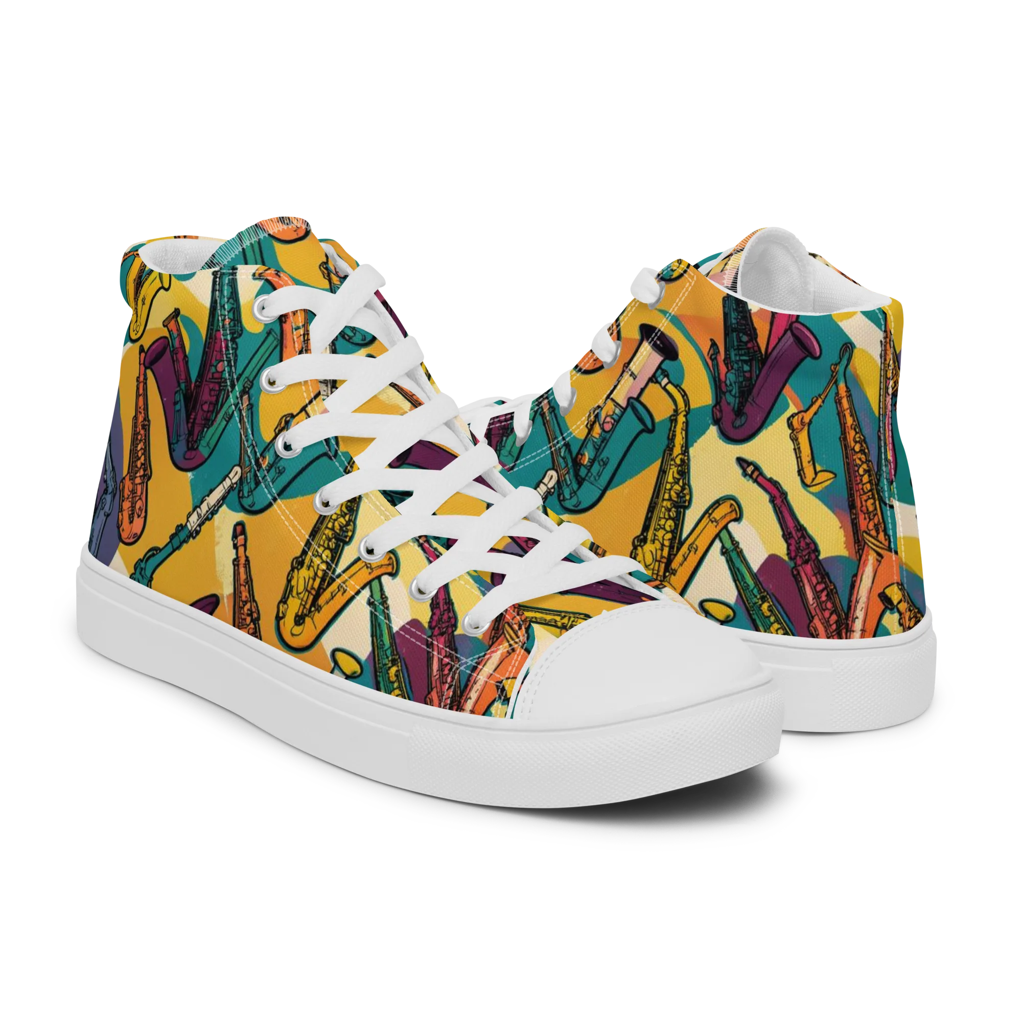 Saxophone Parade on Men's High Top Canvas Shoes — Right