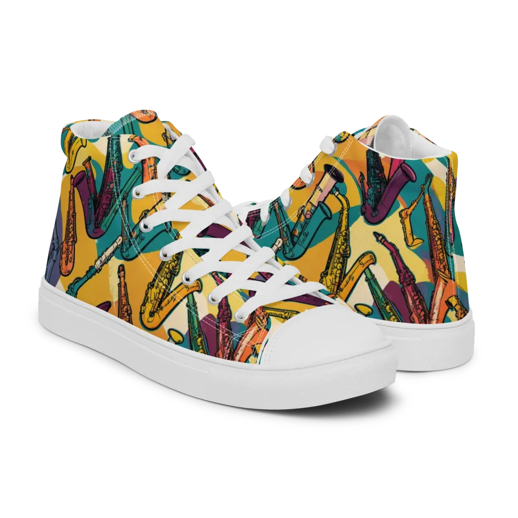 Saxophone Parade on Men's High Top Canvas Shoes — Right