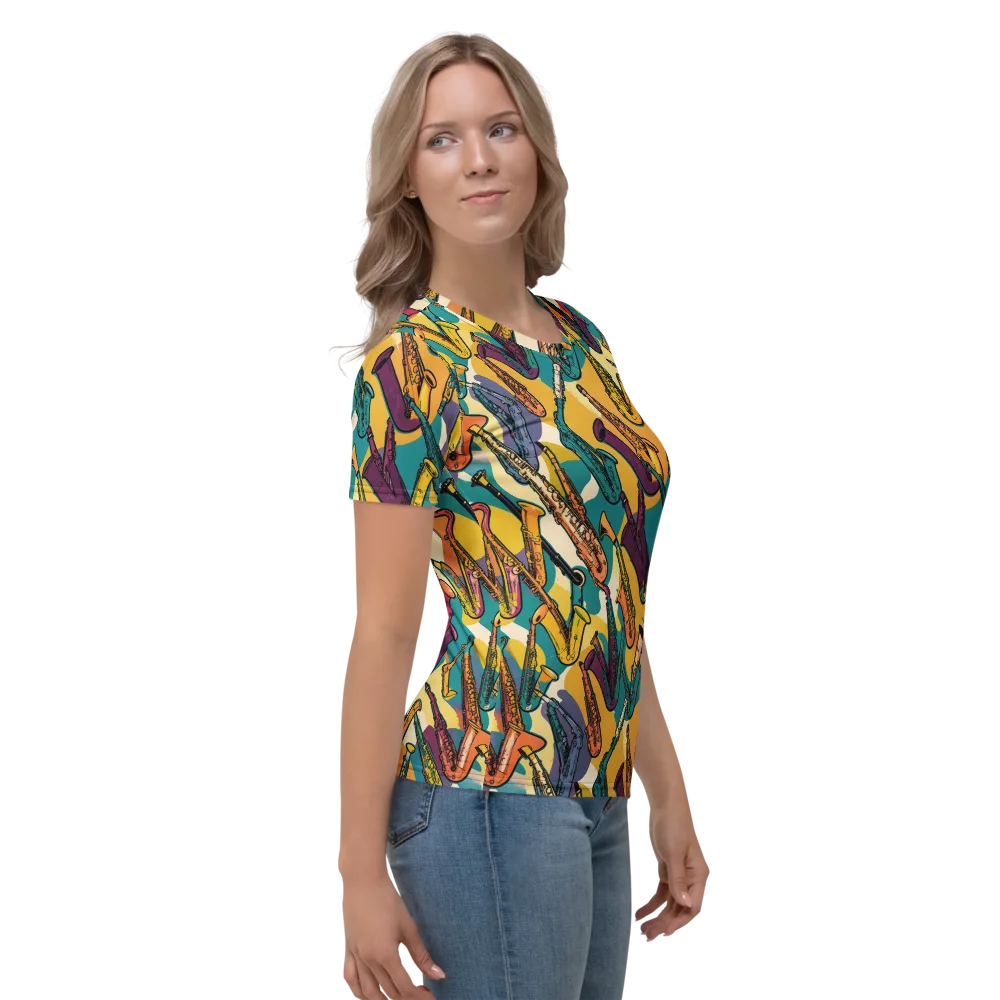 Saxophone Parade on Women's Crew Neck T-Shirt — Right