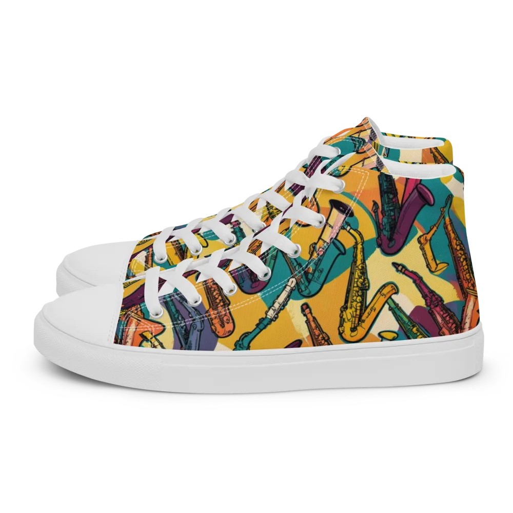 Saxophone Parade on Women's High Top Canvas Shoes — Left