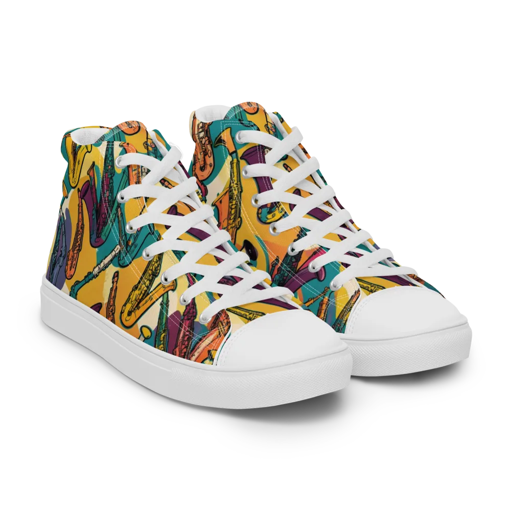 Saxophone Parade on Women's High Top Canvas Shoes — Right Front