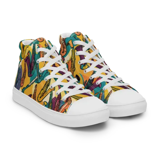 Saxophone Parade on a Women's High Top Canvas Shoes