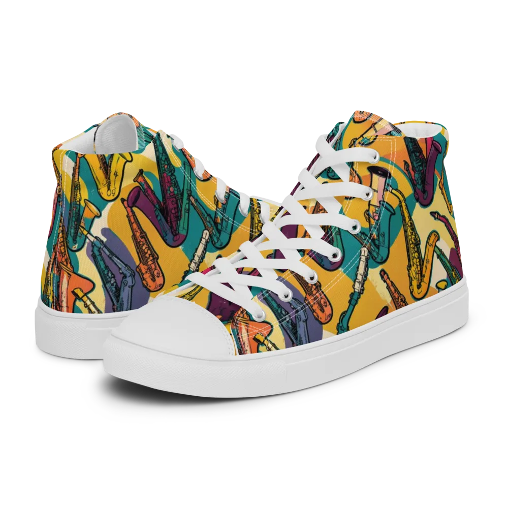 Saxophone Parade on Women's High Top Canvas Shoes — Left