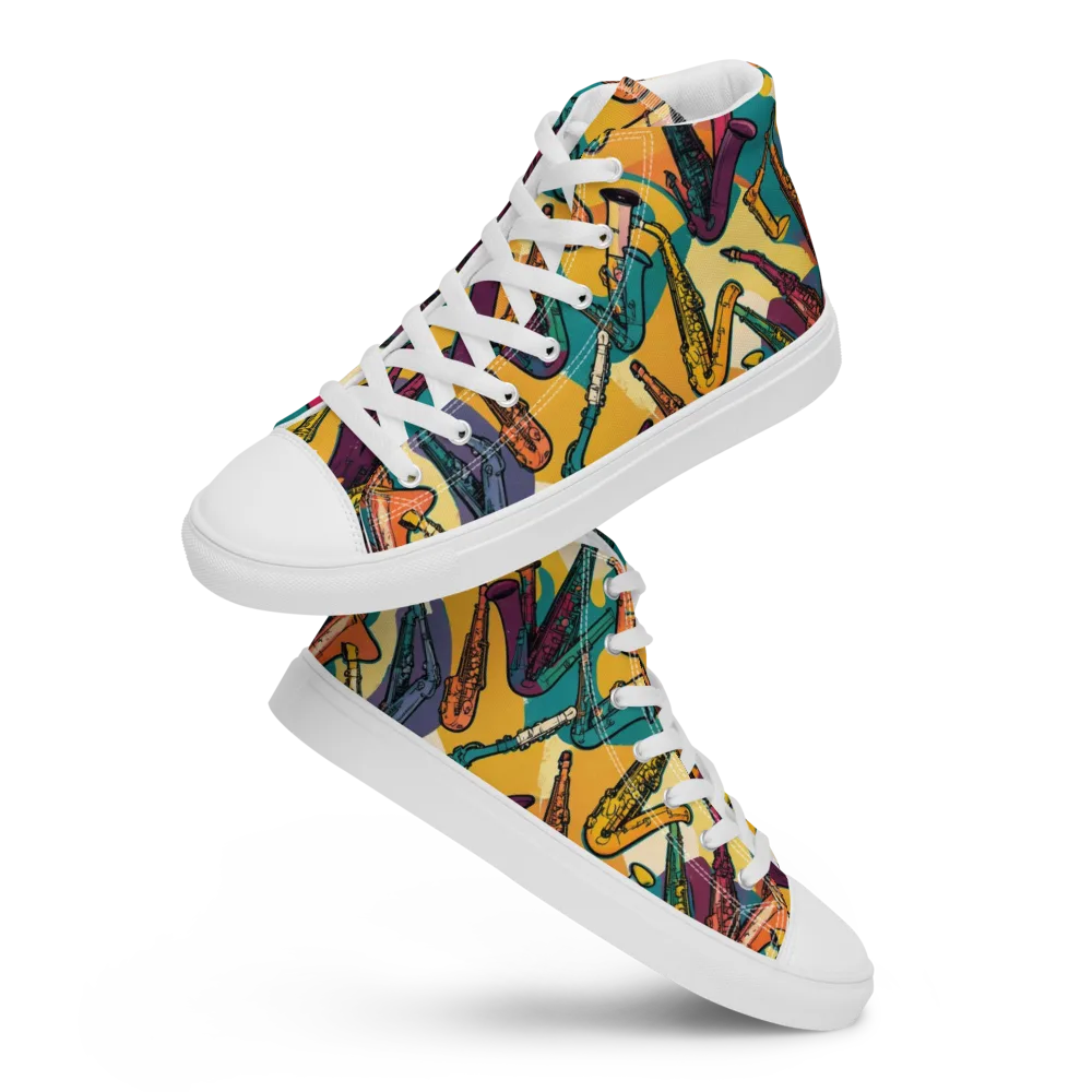 Saxophone Parade on Women's High Top Canvas Shoes — Front