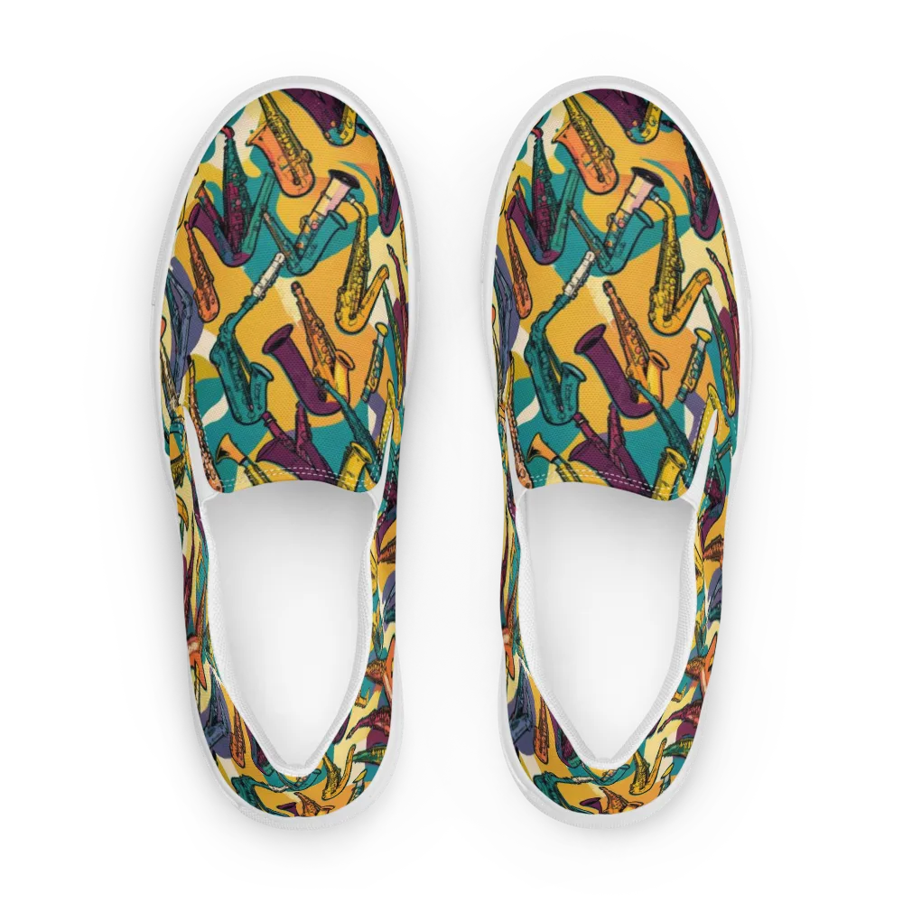 Saxophone Parade on Men's Slip-On Canvas Shoes — Front