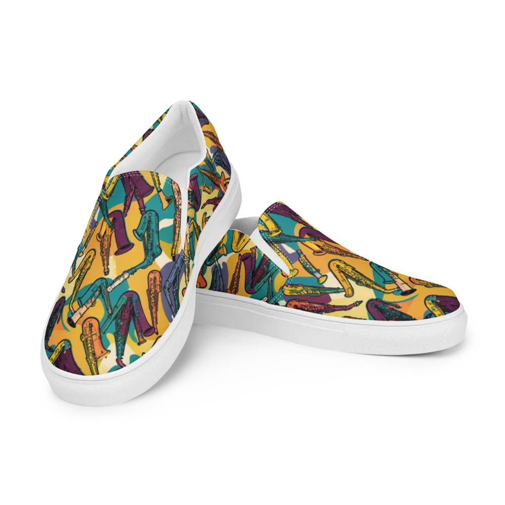 Saxophone Parade on Men's Slip-On Canvas Shoes — Left Front