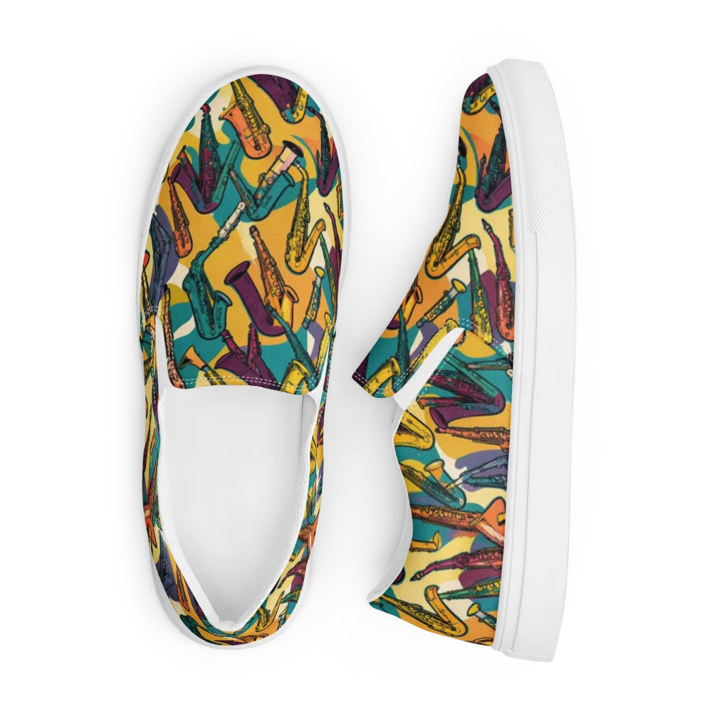 Saxophone Parade on Men's Slip-On Canvas Shoes — Front