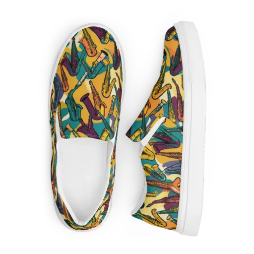 Saxophone Parade on a Men's Slip-On Canvas Shoes