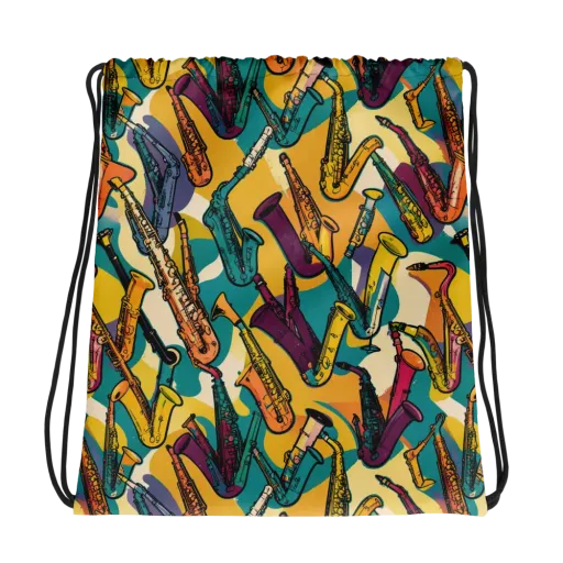 Saxophone Parade on a Drawstring Bag