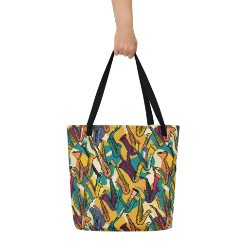 Saxophone Parade on a Large Tote Bag W/ Pocket