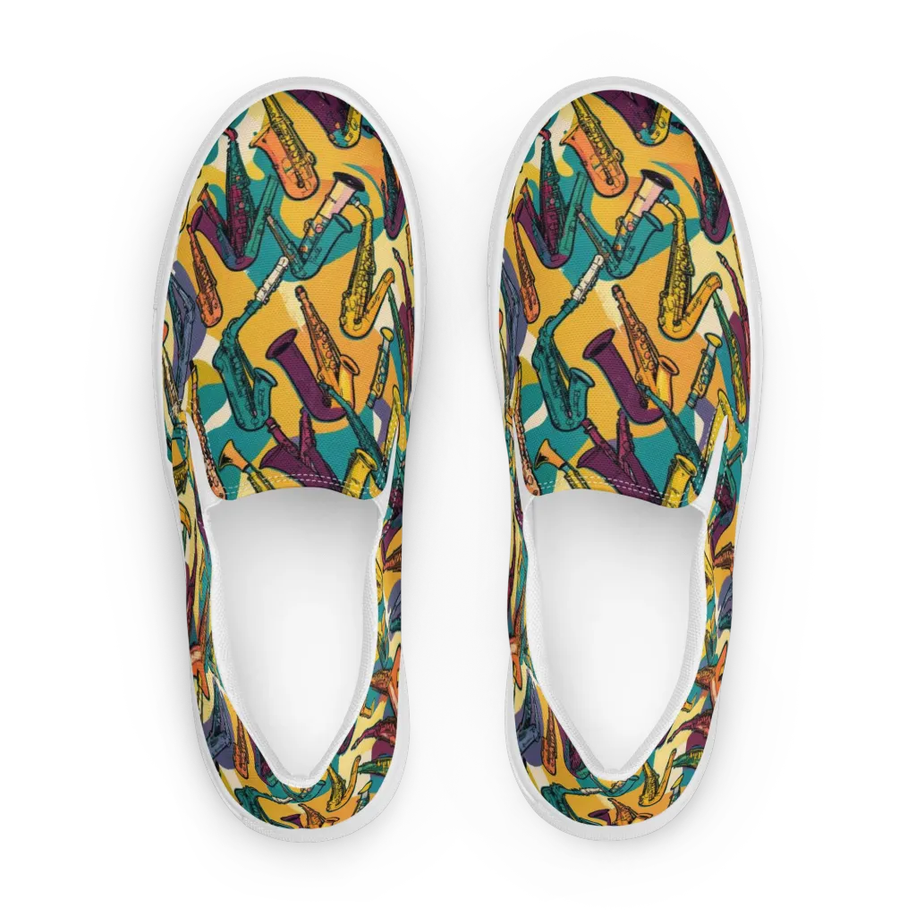 Saxophone Parade on Women's Slip-On Canvas Shoes — Front