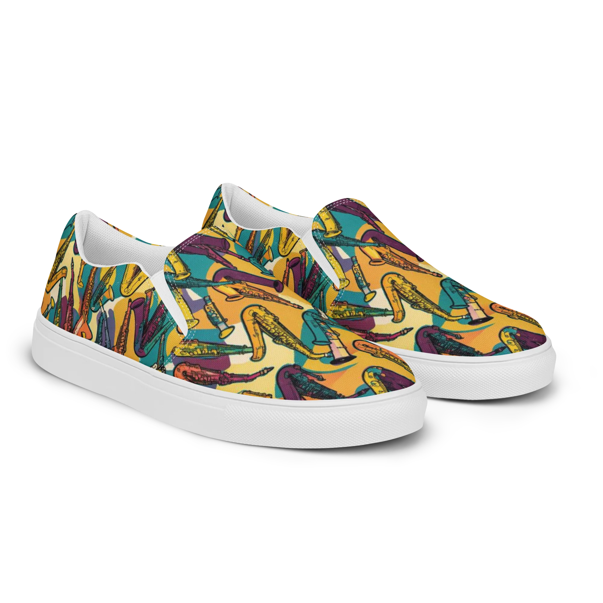 Saxophone Parade on Women's Slip-On Canvas Shoes — Right Front
