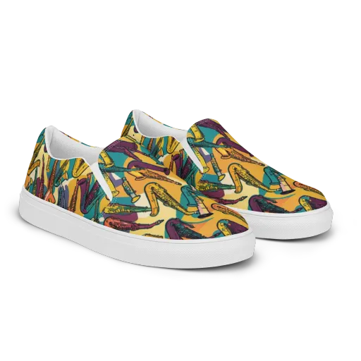 Saxophone Parade on a Women's Slip-On Canvas Shoes