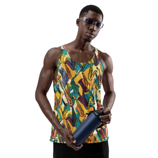 Saxophone Parade on a Men's Tank Top