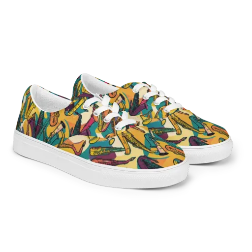 Saxophone Parade on a Men's Lace-Up Canvas Shoes